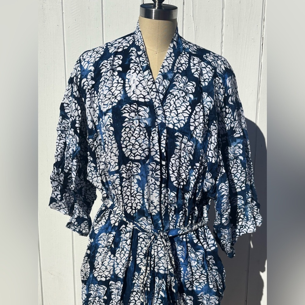 Blue Ginger Short Robe Pineapple Print O/S - Picture 3 of 7